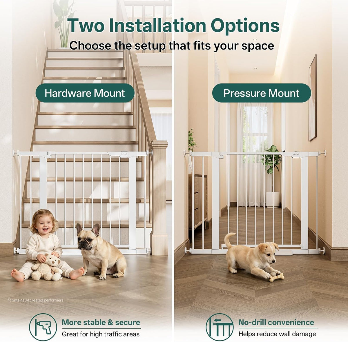 InnoTruth 29.6-39.1 in Wide Baby Gate for Stairs and Doorways, White