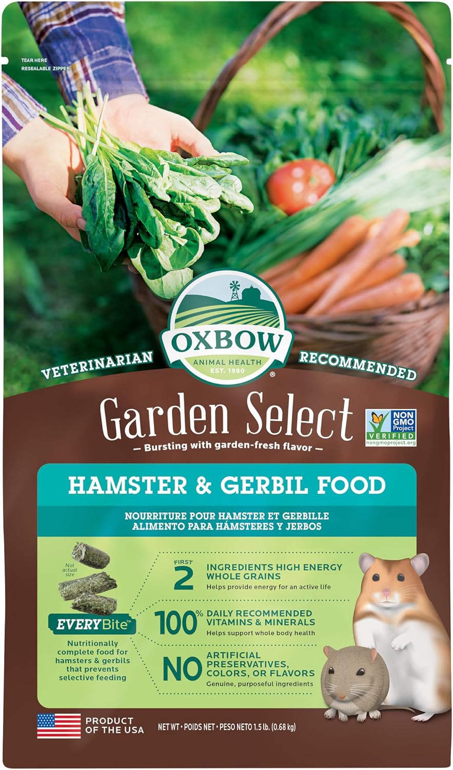 Oxbow Garden Select Hamster Food & Gerbil Food, Non-GMO Pellets, 1.5 lb
