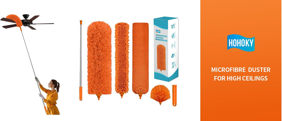 Cobweb Duster with Extension Pole,Cleaner Outdoor 110" Telescoping Extended Sspider Brush, Dusting Kit,Long Handle Reach for High Ceilings and Fans,Microfiber Webster Remover Tools Feather Dusters