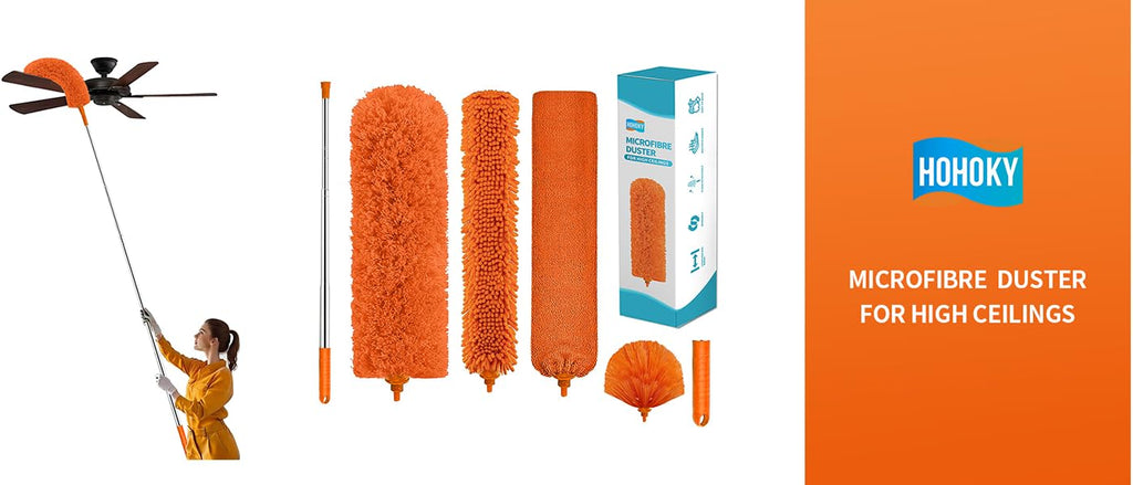 Cobweb Duster with Extension Pole,Cleaner Outdoor 110" Telescoping Extended Sspider Brush, Dusting Kit,Long Handle Reach for High Ceilings and Fans,Microfiber Webster Remover Tools Feather Dusters