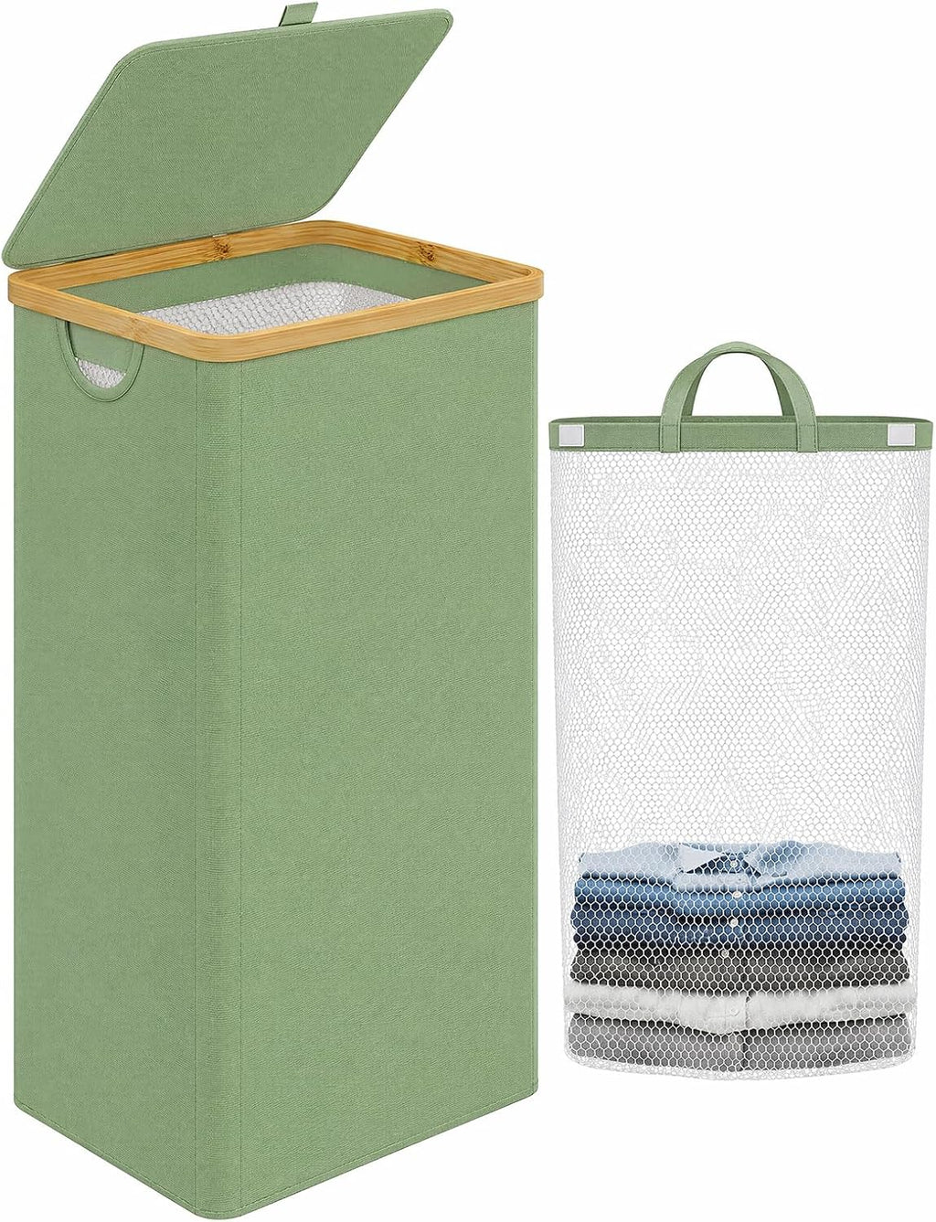 IEGrow Laundry Hamper with Lid,110L Laundry Basket with Mesh Bags,Black