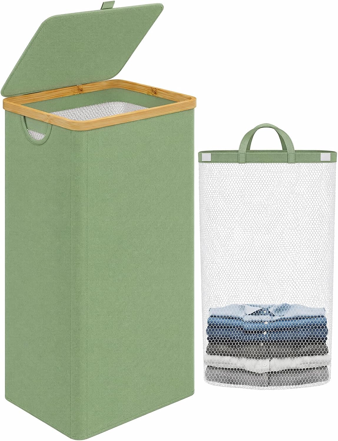 IEGrow Laundry Hamper with Lid,110L Laundry Basket with Mesh Bags,Black