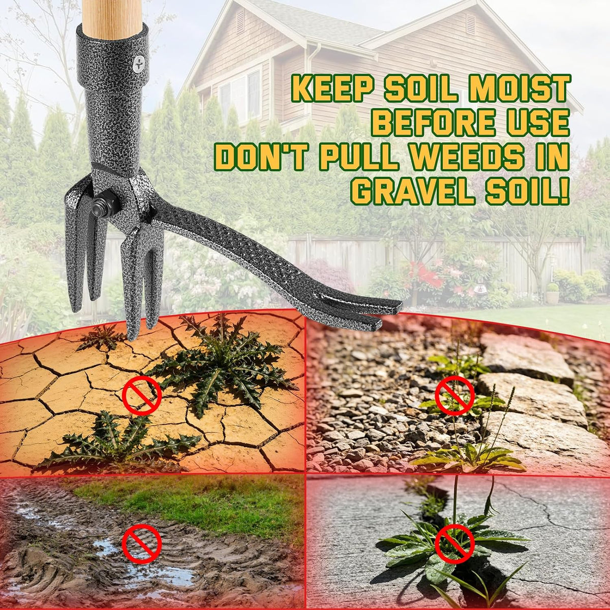 Weed Puller Tool, Stand Up Heavy Duty Weed Remover Tool with Long Handle & 4-Claw Steel Head, Bamboo Garden Hand Weeding Tool - Easily Remove Weeds Without Bending, Pulling,or Kneeling