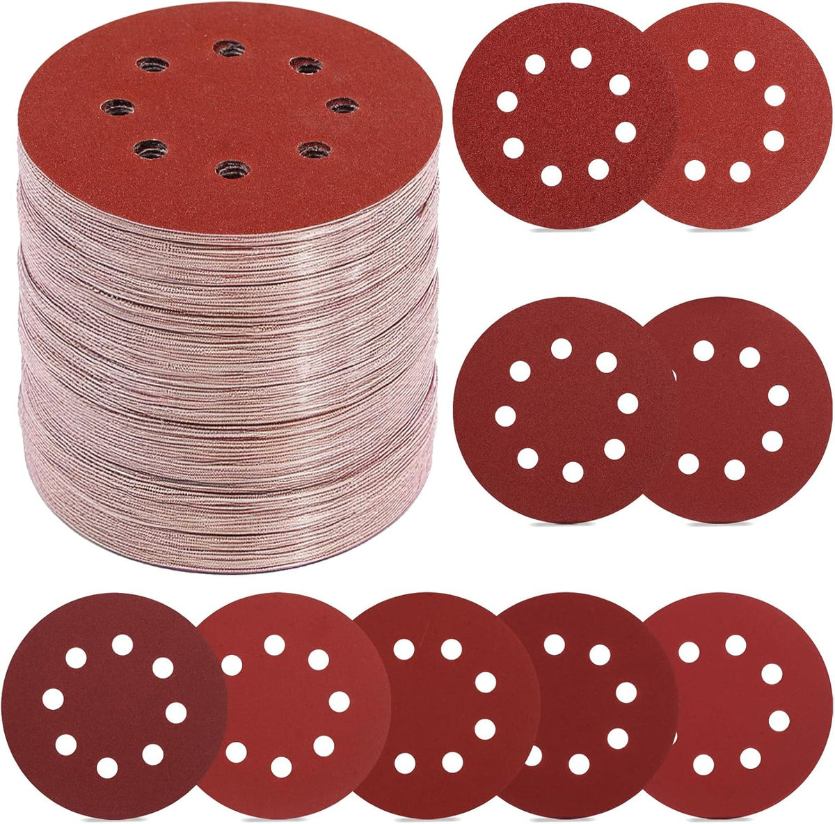 YNZDRWA 70 PCS 5 Inch 8-Hole Sanding Discs, 9 Mixed Grits