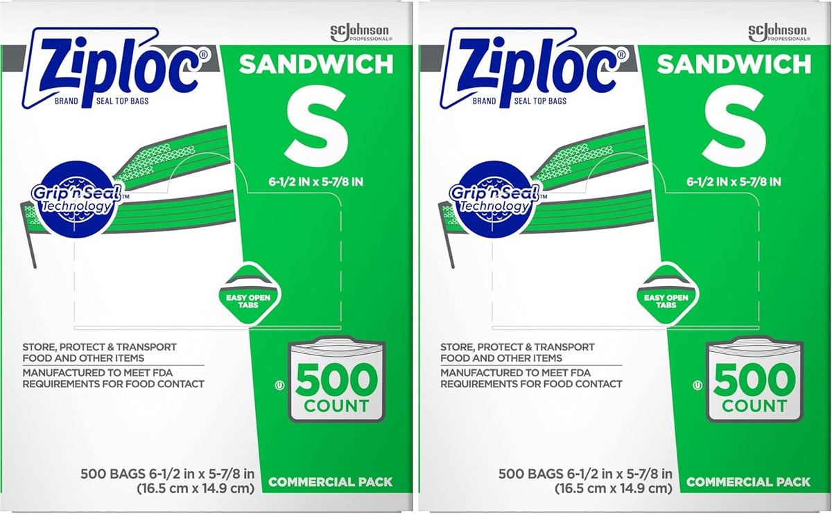 SC Johnson Professional Ziploc Sandwich Bags, Grip n Seal, Bulk 500 Count