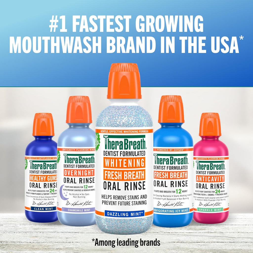 TheraBreath Whitening Mouthwash, Dazzling Mint, 16 oz, 2-Pack