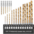 19 Pcs Hex Shank Drill Bit Set, 1/16"-1/4", HSS Titanium Twist, Metal, Wood