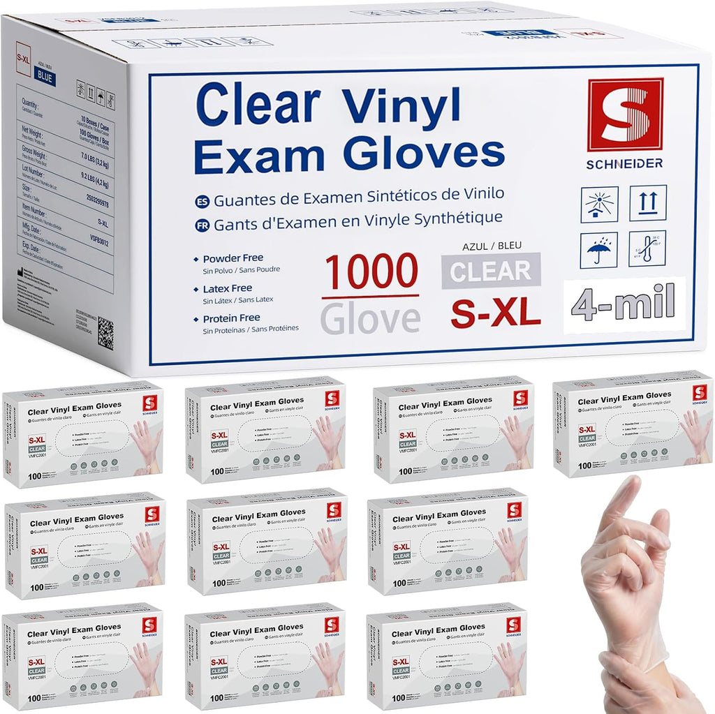 Schneider Medical Vinyl Exam Disposable Gloves Latex Free
