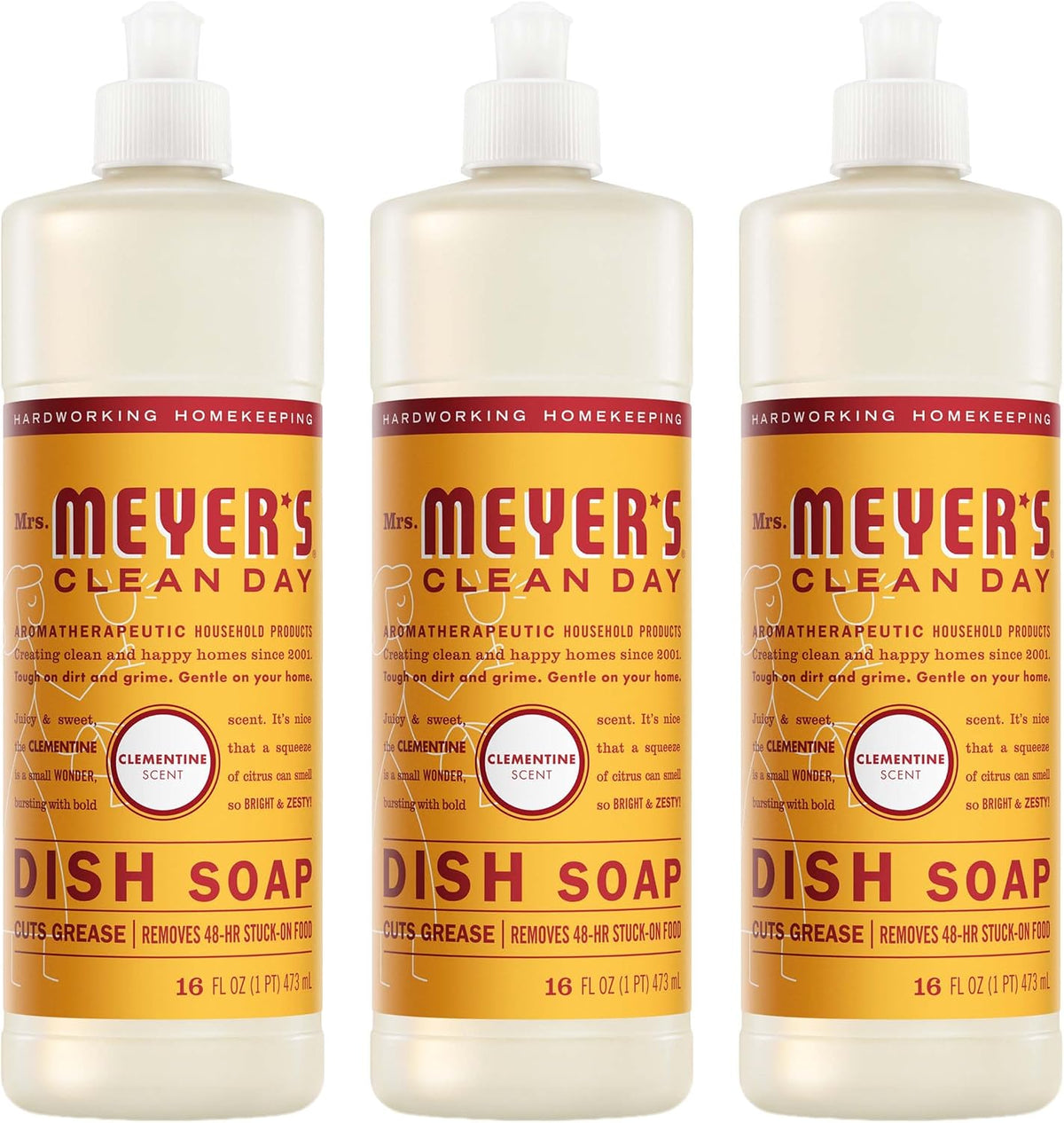 Mrs. MEYER'S CLEAN DAY Dish Soap, Clementine Scent, 16oz (Pack of 3)