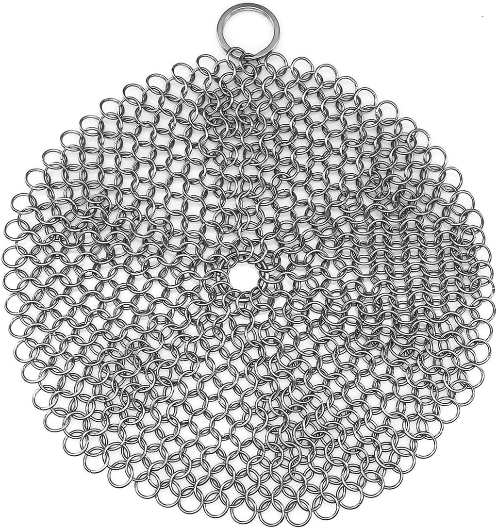 TOPULORS Cast Iron Chainmail Scrubber, 316L Stainless Steel Cleaner 8x6 in