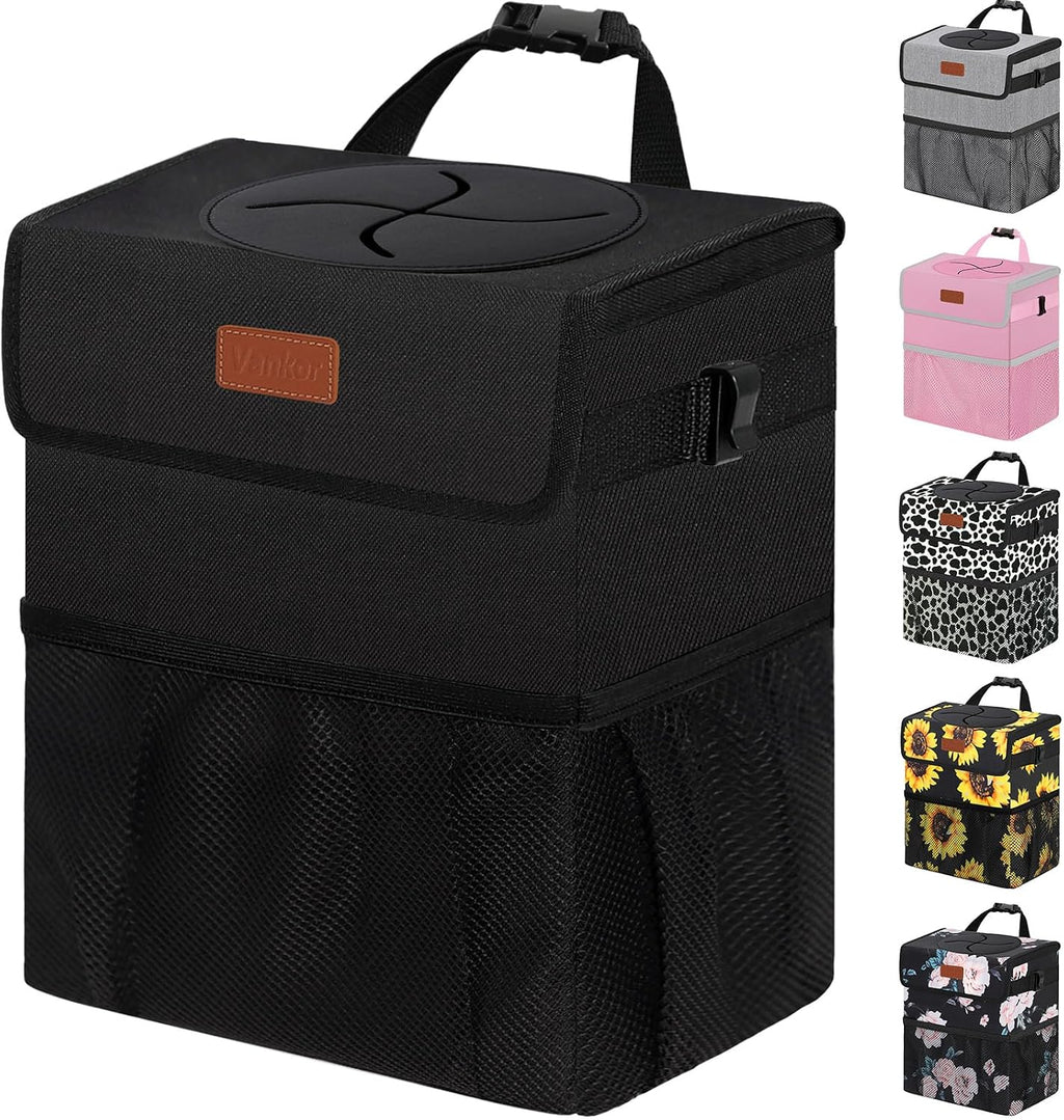 Vankor Car Trash Can with Lid Leak Proof Car Accessories for Women