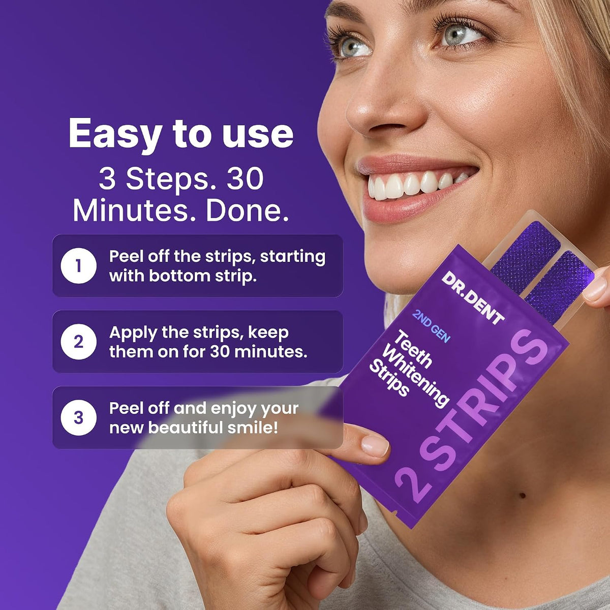 DRDENT Purple Teeth Whitening Strips - Safe for Enamel - Non Sensitive Teeth Whitening - Whitening Without Any Harm
