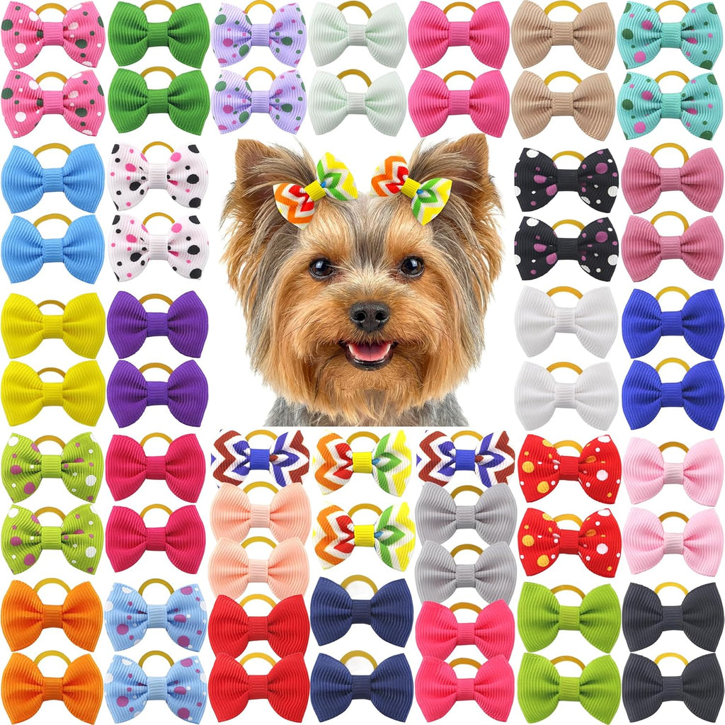 Puppy Hair Bows Small Dog Mini Rubber Bands Doggie Bowknot Pet Grooming Accessories 60pcs (30 Pairs) - Puppy Bows for Small Dogs Girl