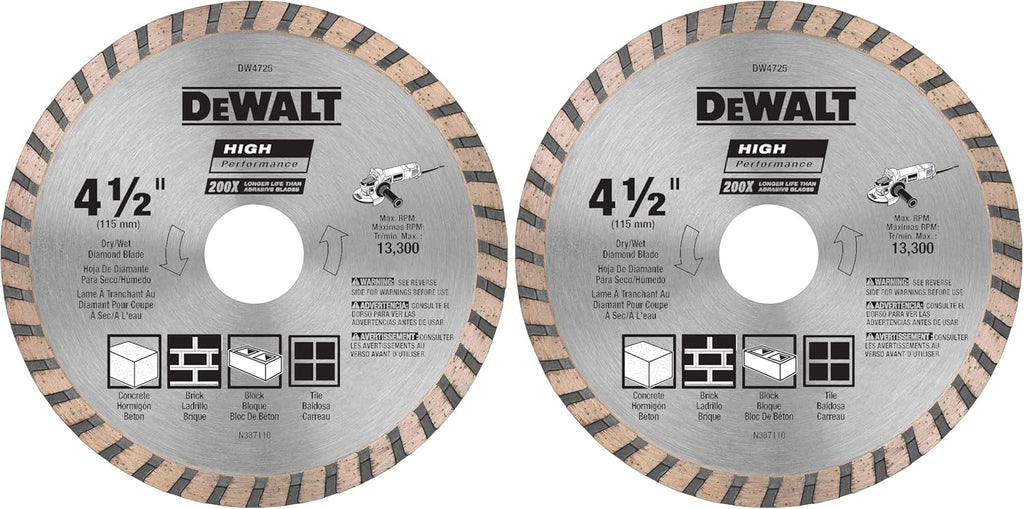 DEWALT Diamond Blade for Masonry, Dry Cutting, Continuous Rim, 7/8-Inch Arbor, 4-1/2-Inch (DW4725)