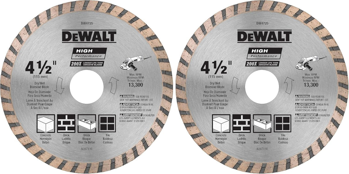 DEWALT Diamond Blade for Masonry, Dry Cutting, Continuous Rim, 7/8-Inch Arbor, 4-1/2-Inch (DW4725)