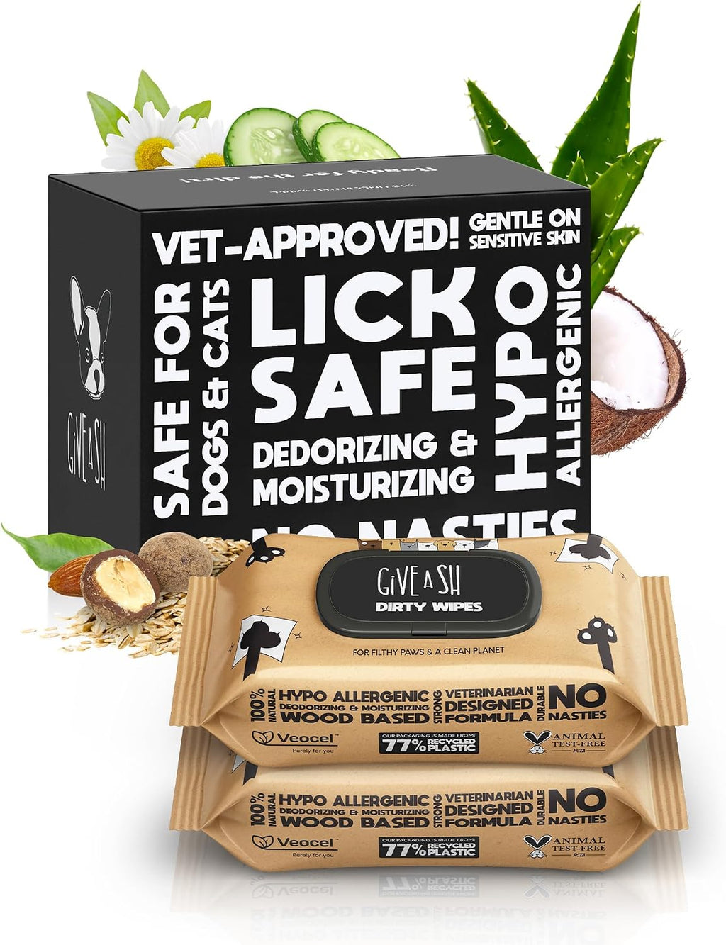 G.A.S Lick-Safe Daily Pet Wipes for Dogs and Cats, Unscented, 100 Count