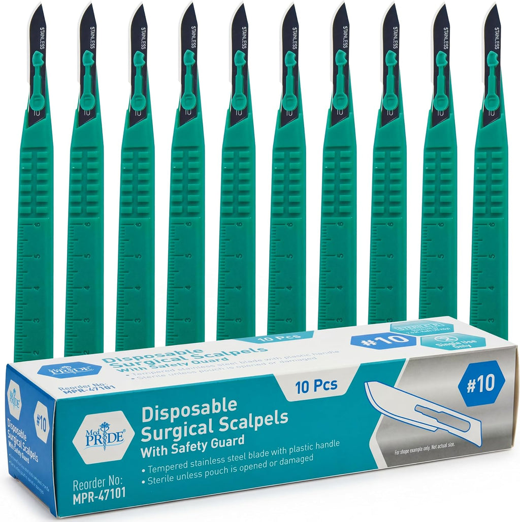 MED PRIDE Disposable Surgical Scalpels, Sterile, #10 Steel Blade, 10-Pack