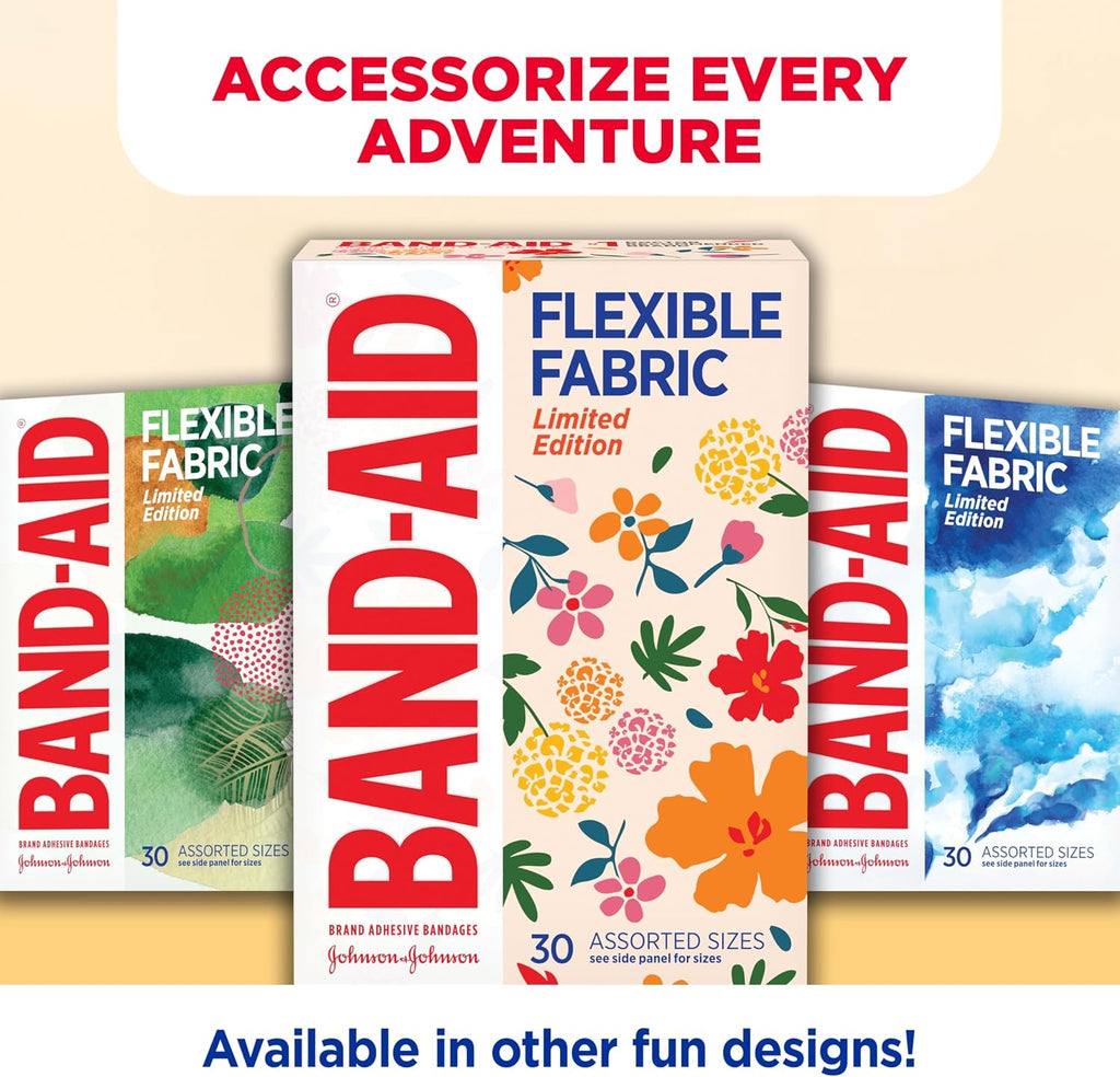 BAND-AID Brand Flexible Fabric Adhesive Bandages, Wildflower Designs, 30 Ct