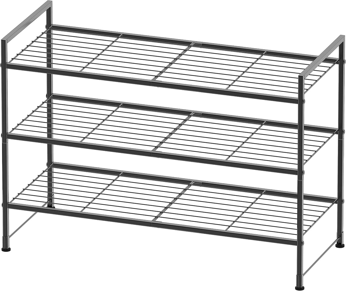 Simple Houseware 3-Tier Stackable Wired Grid Shoe Rack, Black