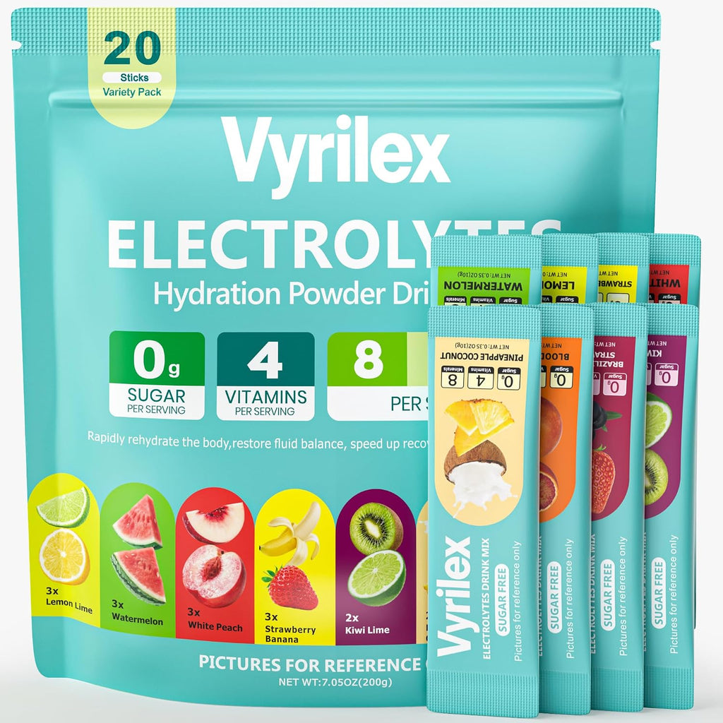 20Sticks Sugar Free Electrolyte Powder Packets 8 Flavors Liquid Daily IV Hydration Drink Mix with Minerals & Vitamins – High Sodium, Zero Sugar Electrolytes Formula for Fast Rehydration