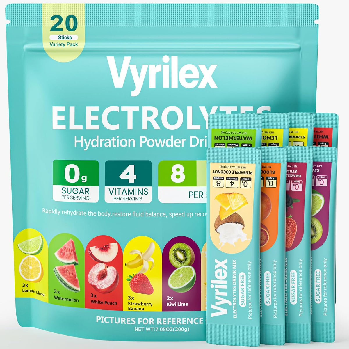 20Sticks Sugar Free Electrolyte Powder Packets 8 Flavors Liquid Daily IV Hydration Drink Mix with Minerals & Vitamins – High Sodium, Zero Sugar Electrolytes Formula for Fast Rehydration