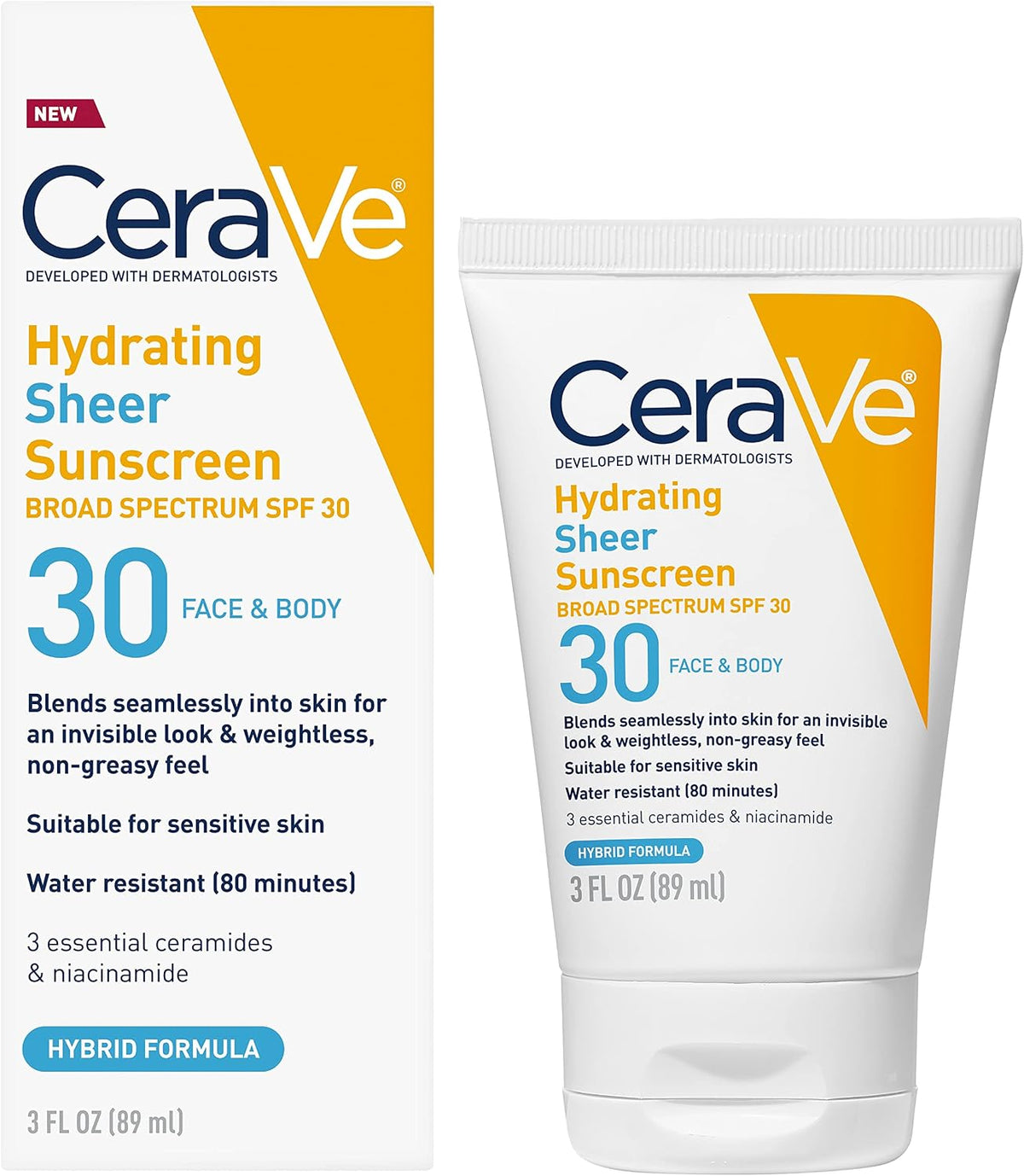 CeraVe Hydrating Sheer Sunscreen SPF 30 with Hyaluronic Acid, 3oz