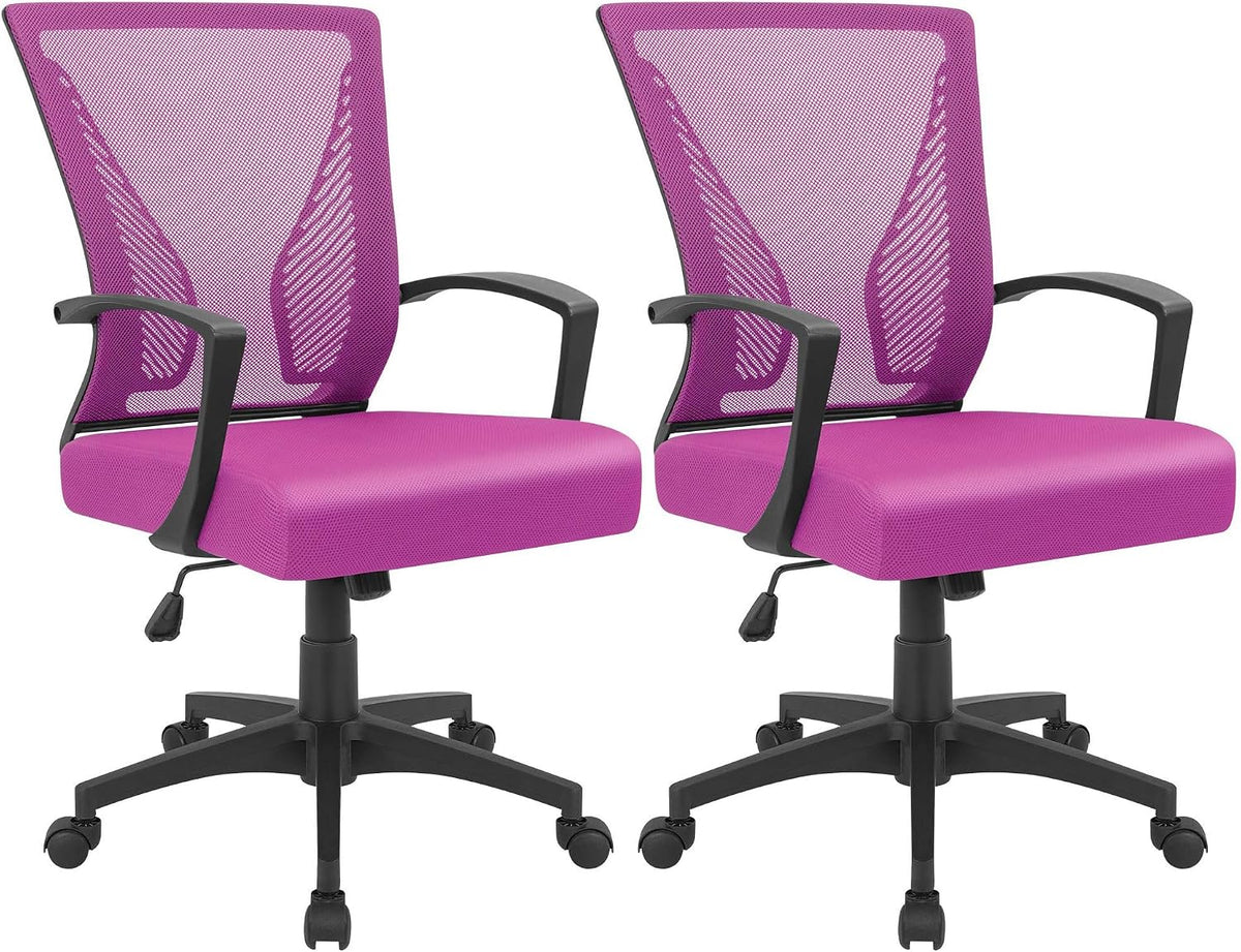 Furmax Office Chair Ergonomic Computer Desk Mesh Chair Mid Back Swivel Lumbar Support with Armrest (1, Black)