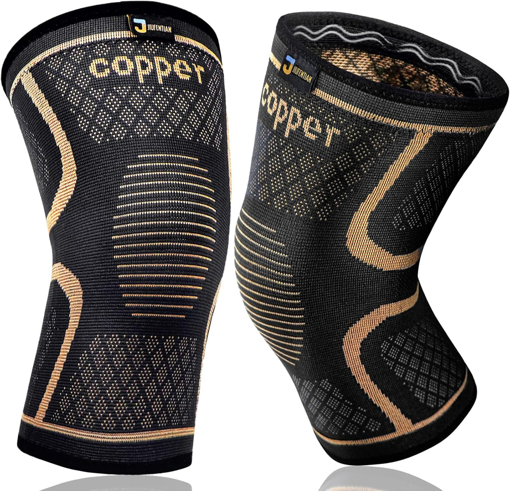 Copper Knee Brace for Men and Women (2 Pack, Large) Compression Support