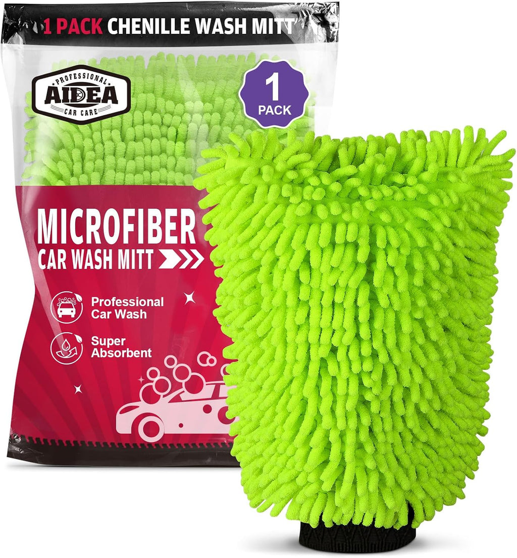 AIDEA Car Wash Mitt Microfiber-2PK, Car Wash Brush, Green, 7.12''X10.14''