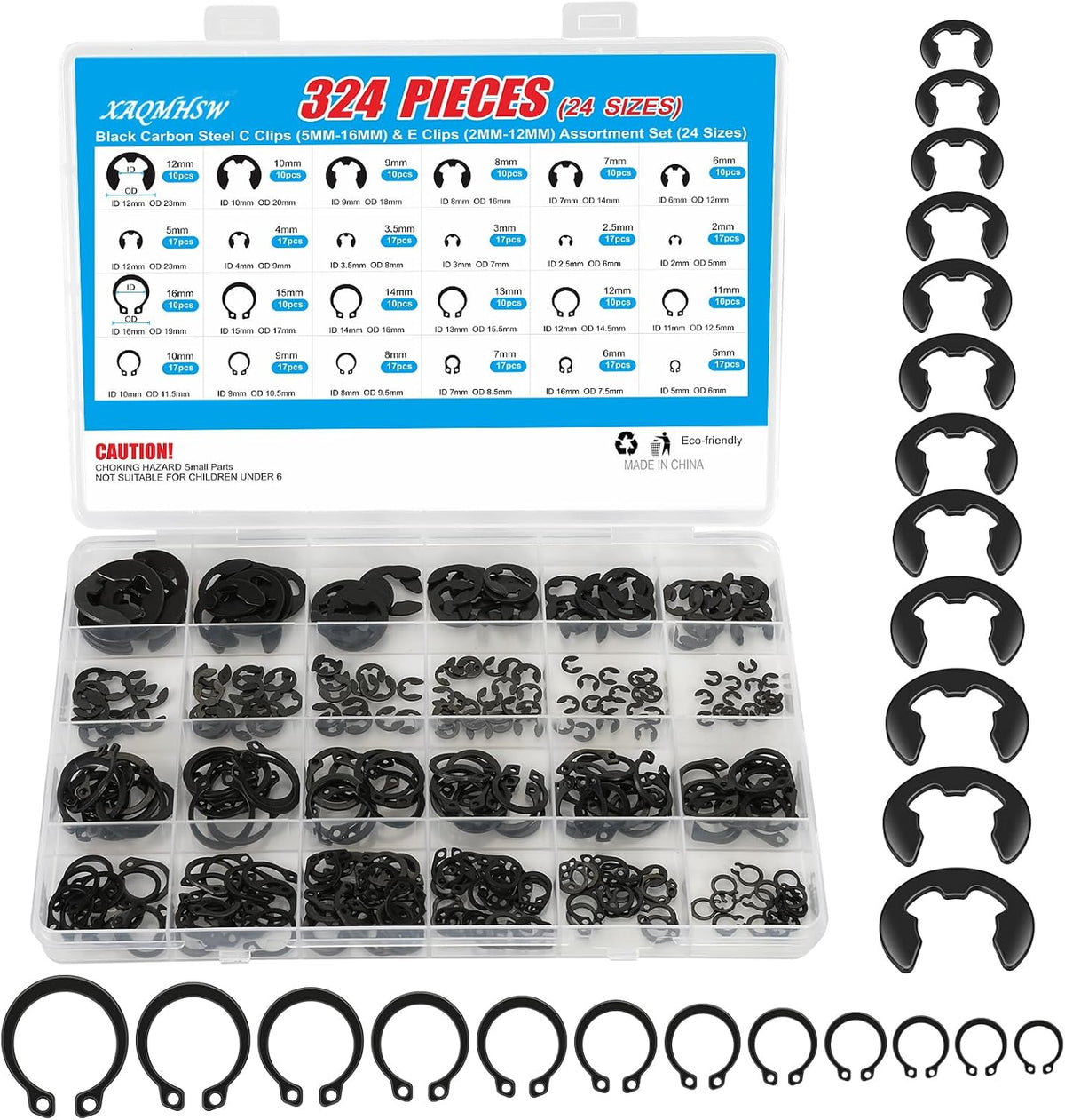324Pcs C Clips & E Clips Assortment Kit, External Retaining Snap Rings