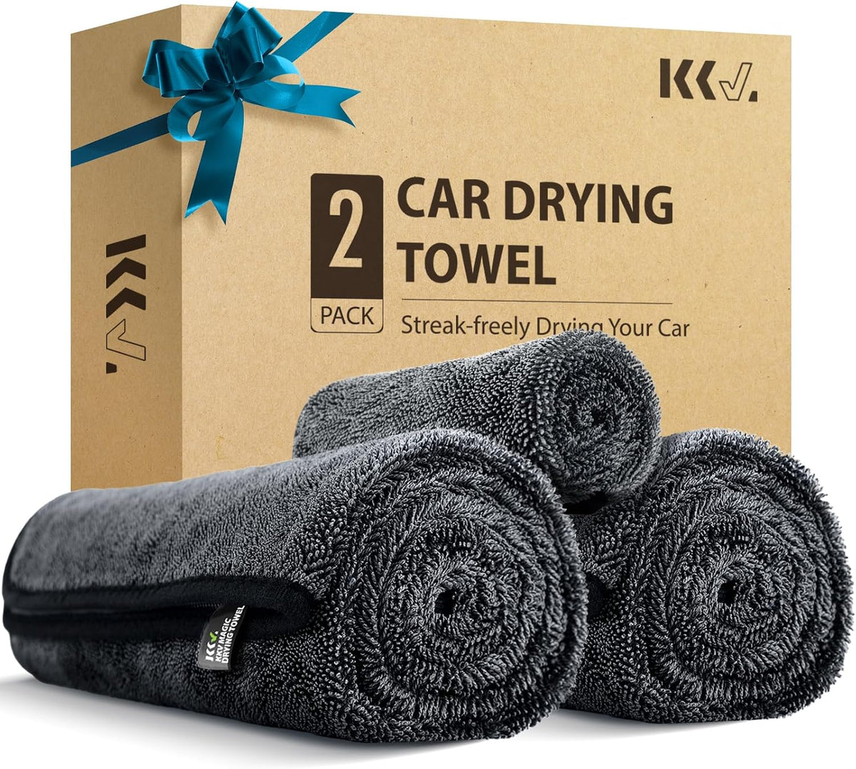 KKV 2-Pack Microfiber Towels (35"x 24") Extra Large Ultra Absorbent Drying Towel for Cars and Trucks, Without Streaks, Scratches, or Water Spots