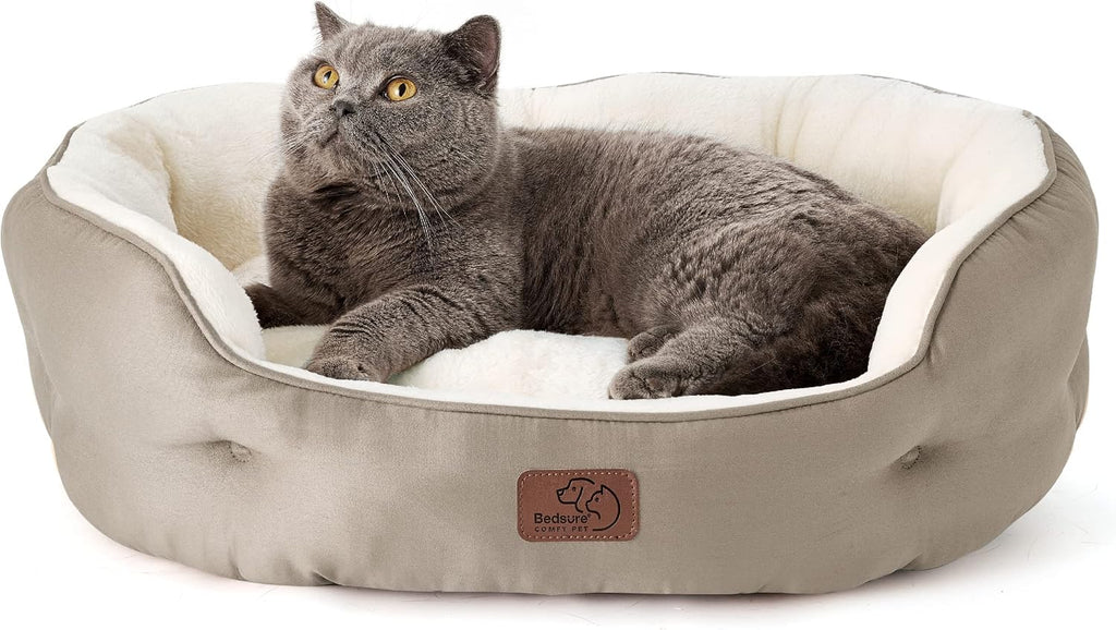 Bedsure Small Dog Bed Washable,Round Cat Beds for Indoor Cats,20in Camel