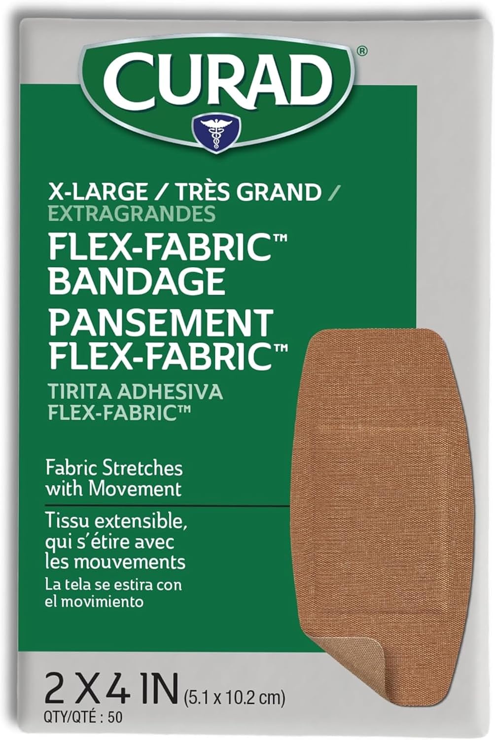 CURAD Flex-Fabric Adhesive Bandages, X‑Large 2 x 4 Inch, 50 Count,