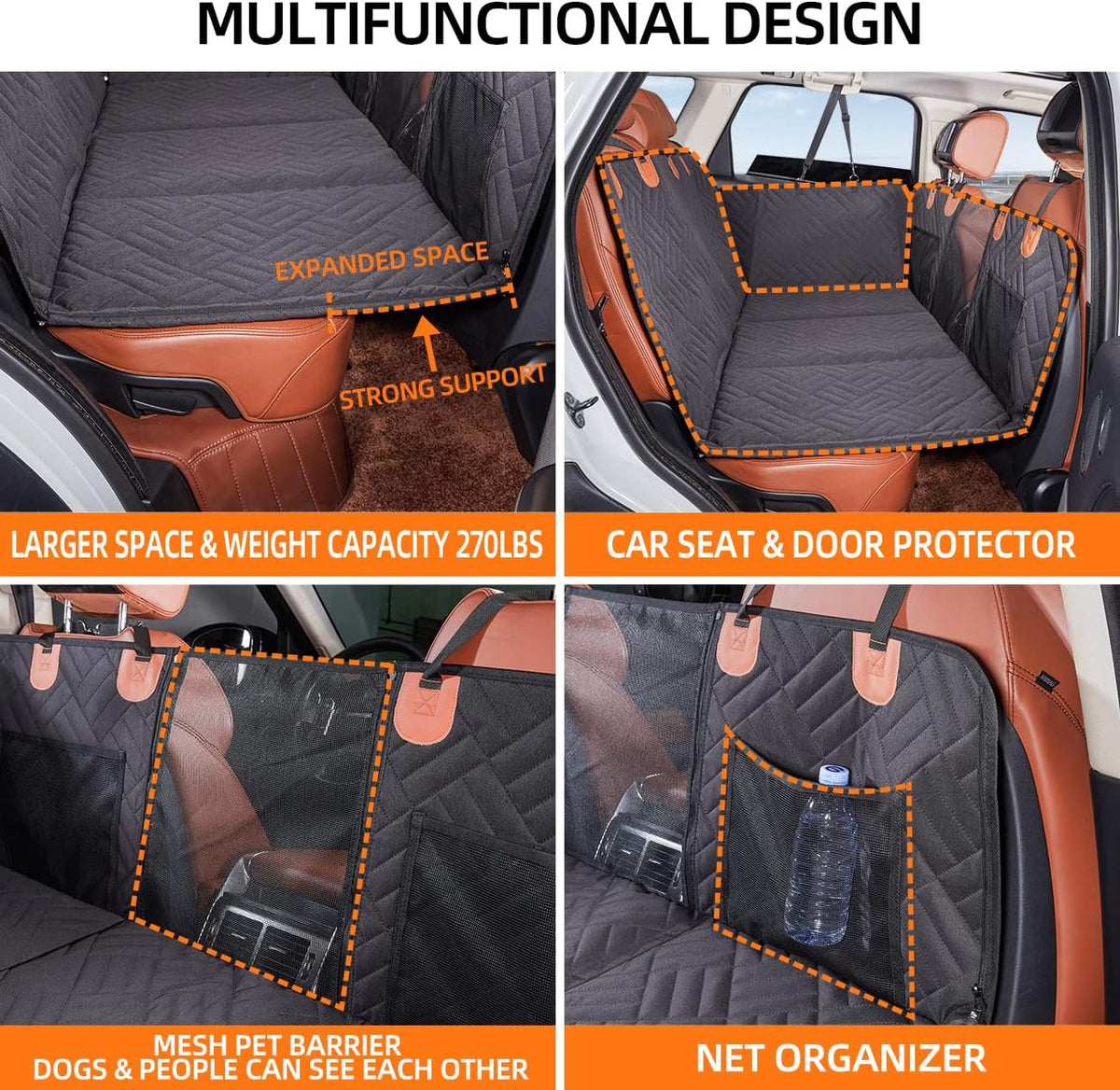 YJGF Hard Bottom Dog Car Seat Cover for Back Seat,Seat Extender for Dogs