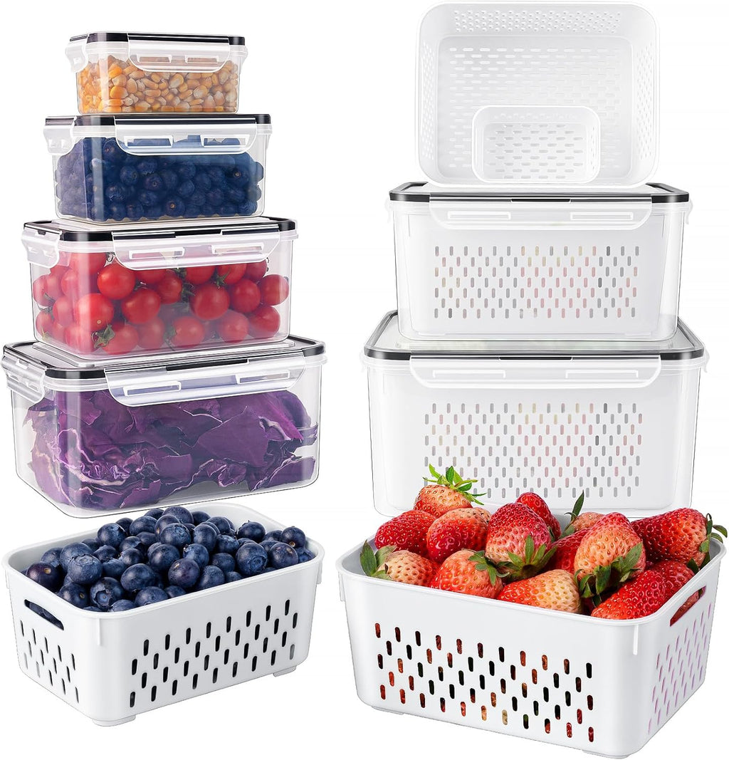 Freshmage Fruit Storage Containers for Fridge with Removable Colander 4 PCS