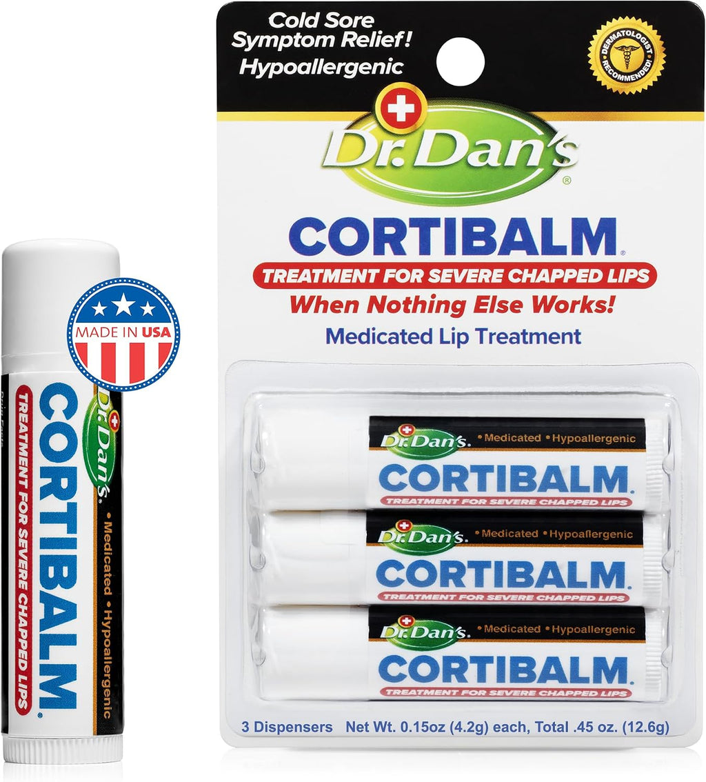 Dr. Dan's Cortibalm 3-Pack 1% Hydrocortisone Lip Balm for Dry Cracked Lips