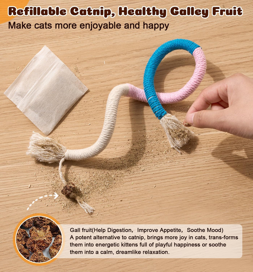 Cat Chew Ropes 4Pcs, Safe Cat Chew Toys for Indoor Cats with Catnip