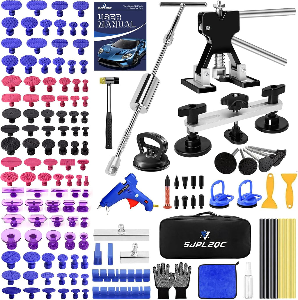 Car Dent Puller Kit, 140 PCS Paintless Dent Removal Kit with T-bar Dent Puller, Bridge Puller, Dent Lifter, Suction Cup Puller. Dent Remover Tool for Car Dents, Hail Damage, Door Ding Repair
