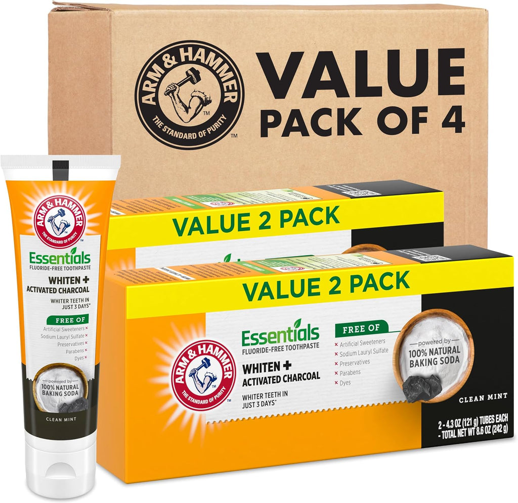 ARM & HAMMER Essentials Fluoride-Free Toothpaste, Clean Mint, 4.3oz, 4-Pack