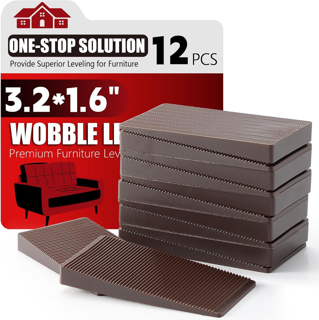 Furniture Leveler 12pcs Kit Size Variety | Multi-Purpose Rubber Shim for Leveling Feet Stable | Anti-Wobble Pad for Uneven Table, Dresser Leg, Toliet and More Furniture | Prevent from Wobbling