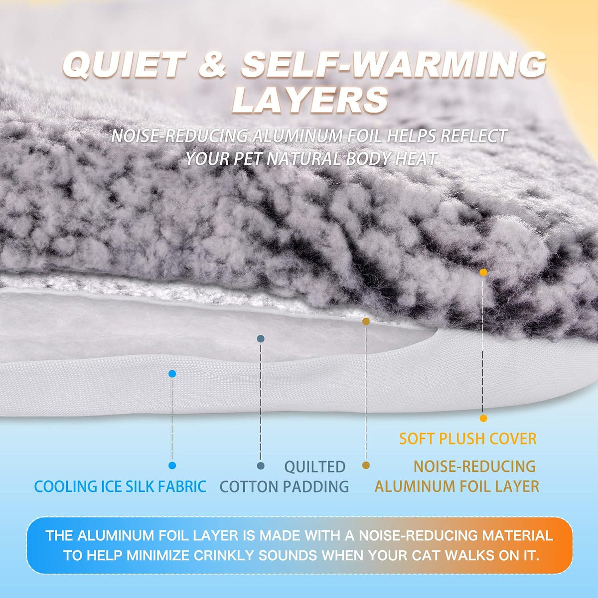 Cooling Mat for Cats, Reversible Self Warming Cat Bed, Gray, 18 x 24 Inches