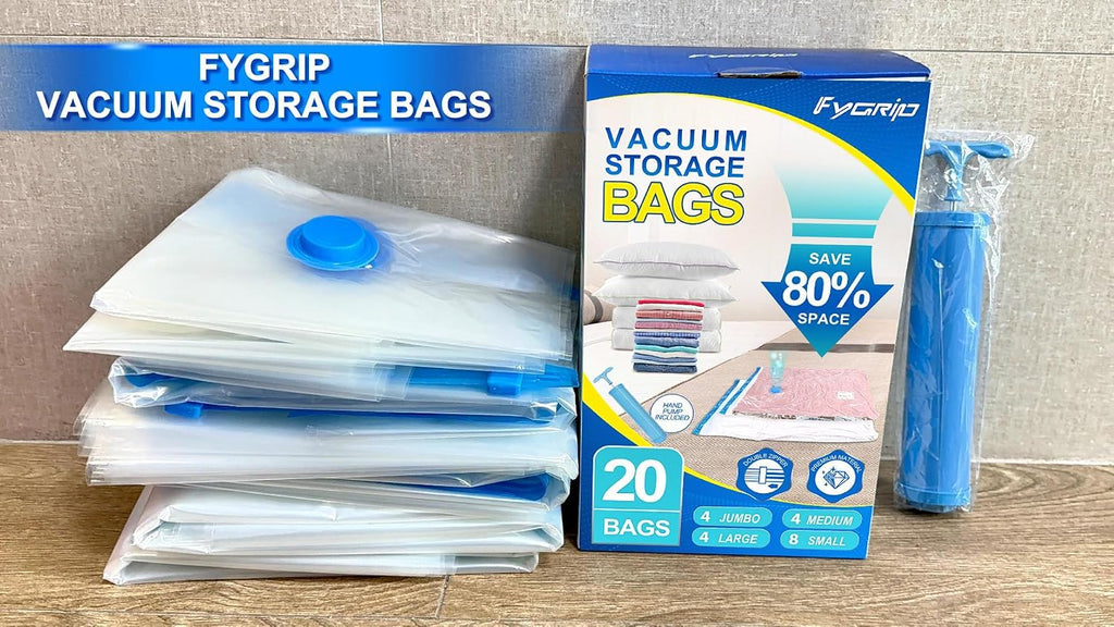 Fygrip 80% Space Saver Vacuum Storage Bags with Hand Pump, 20 Combo