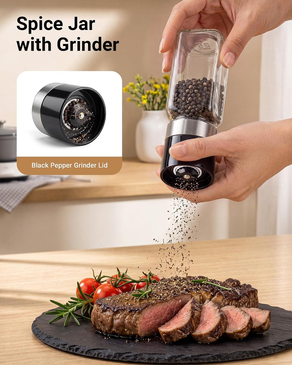 24 Pack Glass Spice Jars: 492 Lables & Pepper Grinder