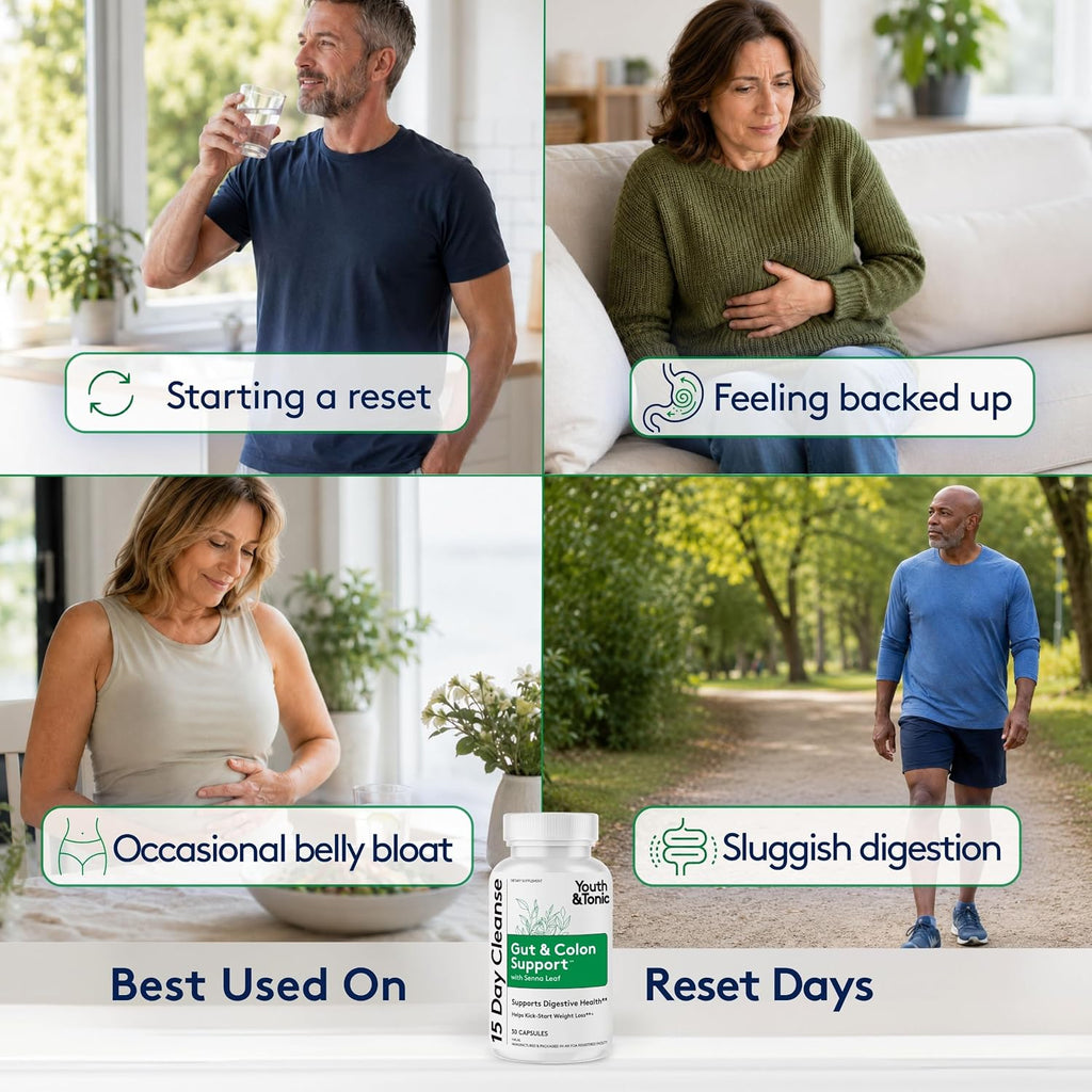 Youth & Tonic 15 Day Cleanse - Colon Cleanse & Gut Support, 30 Pills