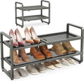 SAYZH Expandable Shoe Rack for Closet, Adjustable Metal Shoe Organizer with Sturdy Mesh Shelves for Boots & Heels, Stackable Shoe Storage for Entryway, Garage, Small Spaces (Black, 2-Tier)