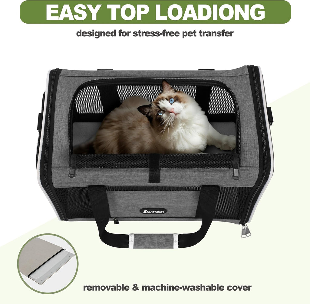 GAPZER Cat Carrier 18x11x11 Top Load, Soft-Sided Pet Travel Bag Over 15 lbs