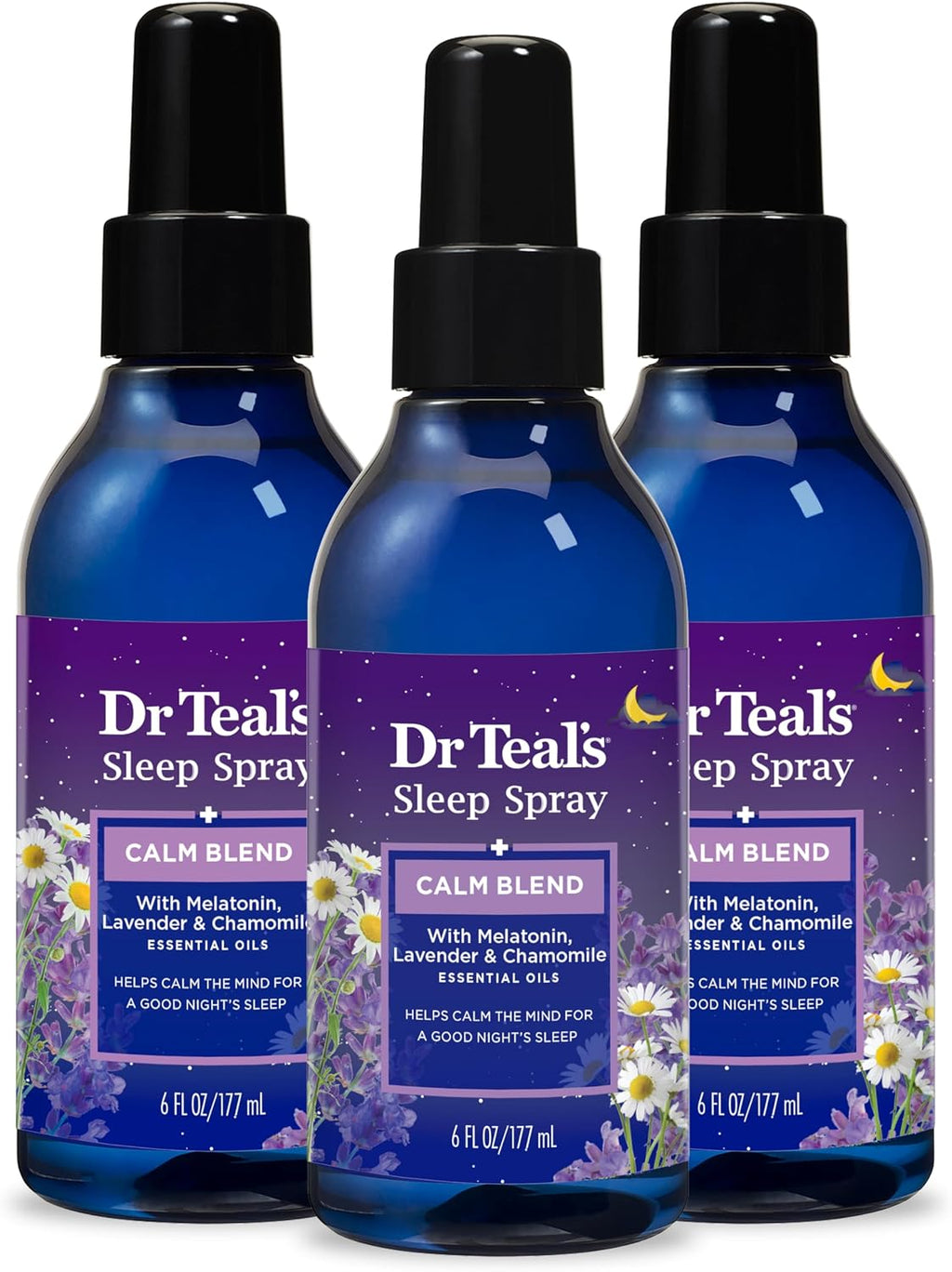 Dr Teal's Calm Blend Spray with Melatonin, Lavender & Chamomile Essential Oils, 6 fl oz (Pack of 3)