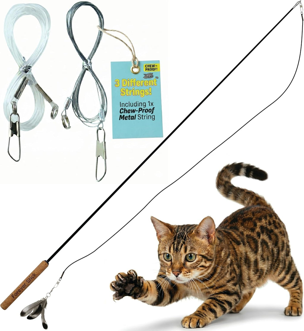 Forever Stick 1-Pack - The Unbreakable Cat Wand Toy, Durable Cat Toy Wand, Extra Long Cat String Toy, Cat Fishing Pole Toy for Bored Indoor Adult Cats, Cat Stick Toy, Cat Feather Wand, Cat Teaser Wand