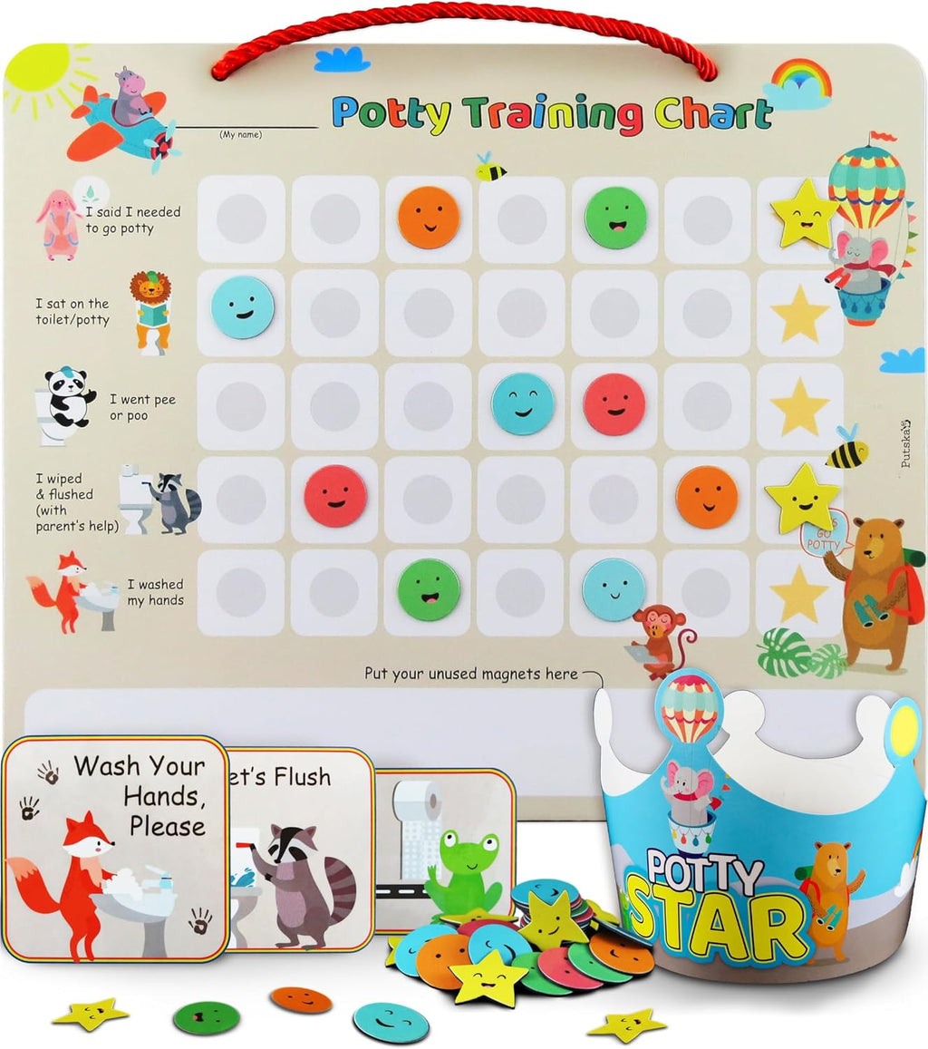 PUTSKA Potty Training Chart Toddler Boys, 35 Stickers, Crown, Firefighter