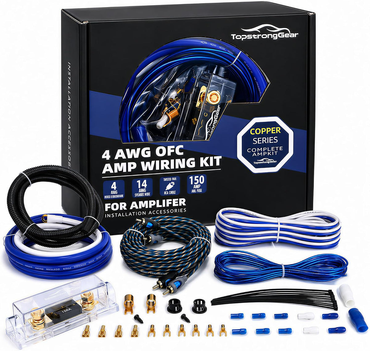 4 Gauge Amp Wire Kit, 4 CCA AWG Amplifier Wiring Kit for Subwoofer Speaker